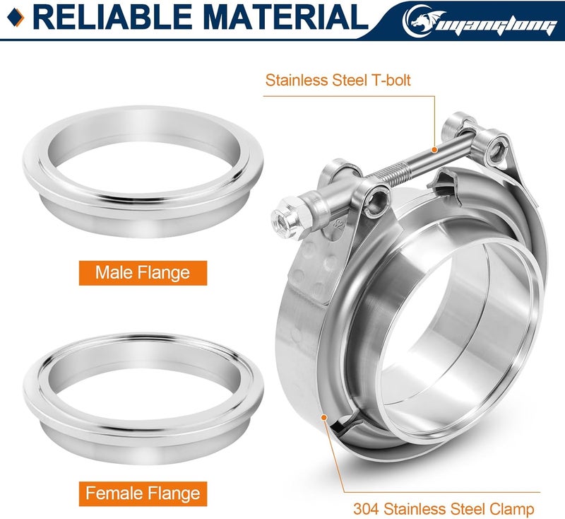 ouyanglong 2.5 Inch Exhaust Clamp & 3.0 Inch V Band Clamp with Flange Male Female for Mufflers Turbocharger Pipes, Stainless Steel 2 Pairs - Image 5